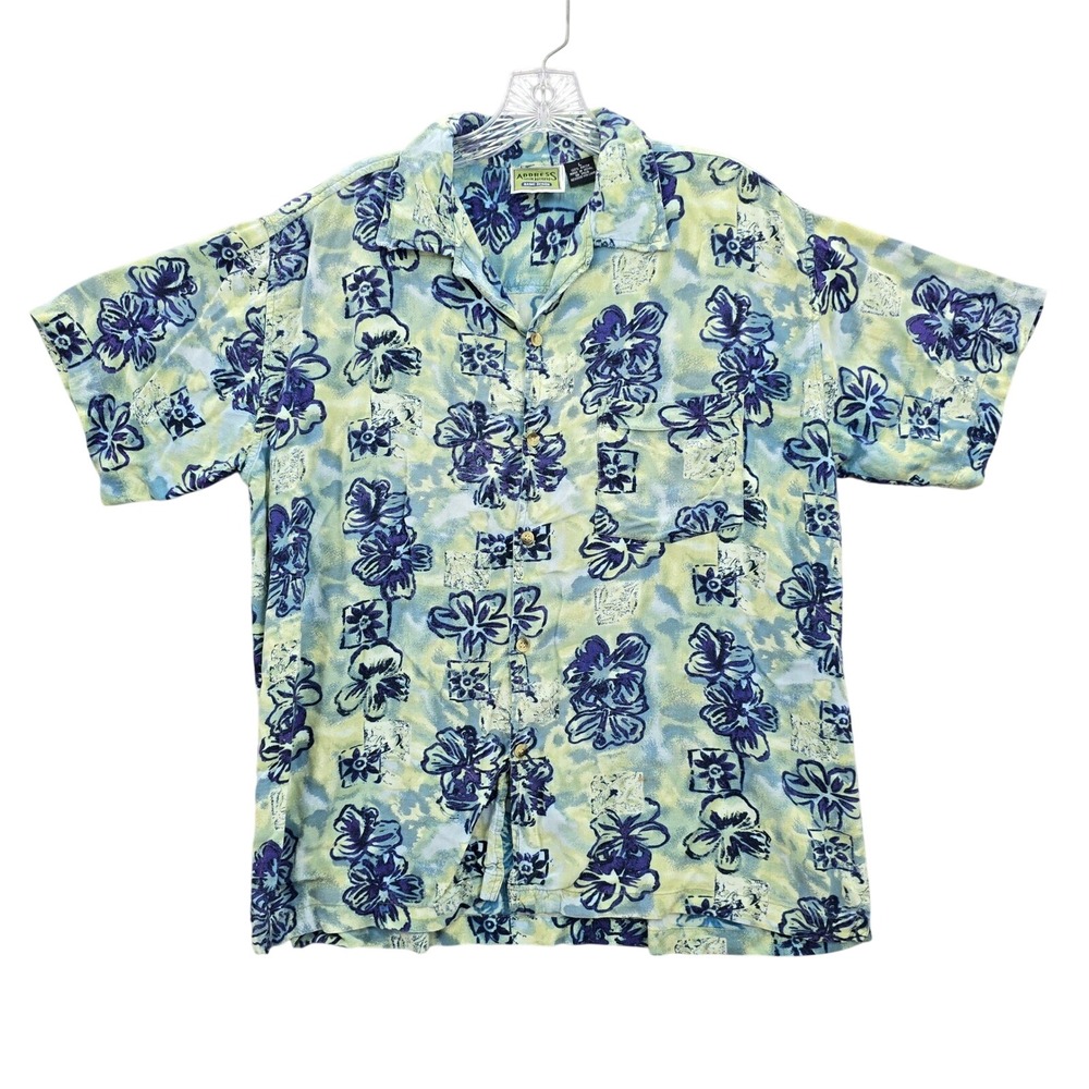 Address Unknown Green‎ Palm Tropical Surf Island Vintage Relax Hawaiian Shirt L
